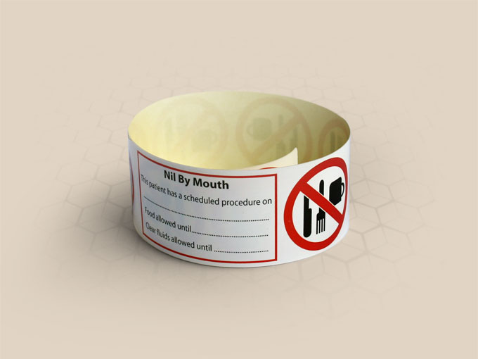 Brenmoor NIL by MOUTH alert self sealing printable patient hospital bracelet